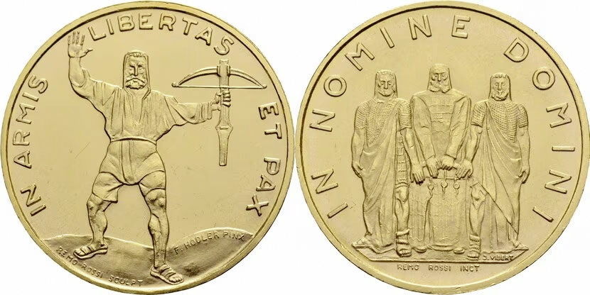 Eine seltene 25-Franken-Goldmünze, die erst einmal in einer Auktion öffentlich angeboten wurde